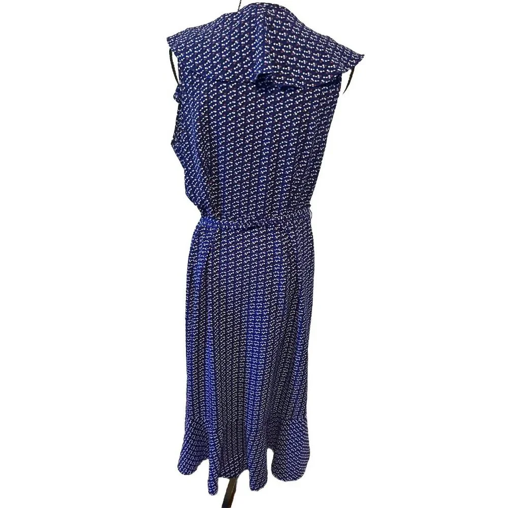 Max Studio Maxi Dress Size Large Blue Floral Asymmetrical Wrap Around - Picture 6 of 9